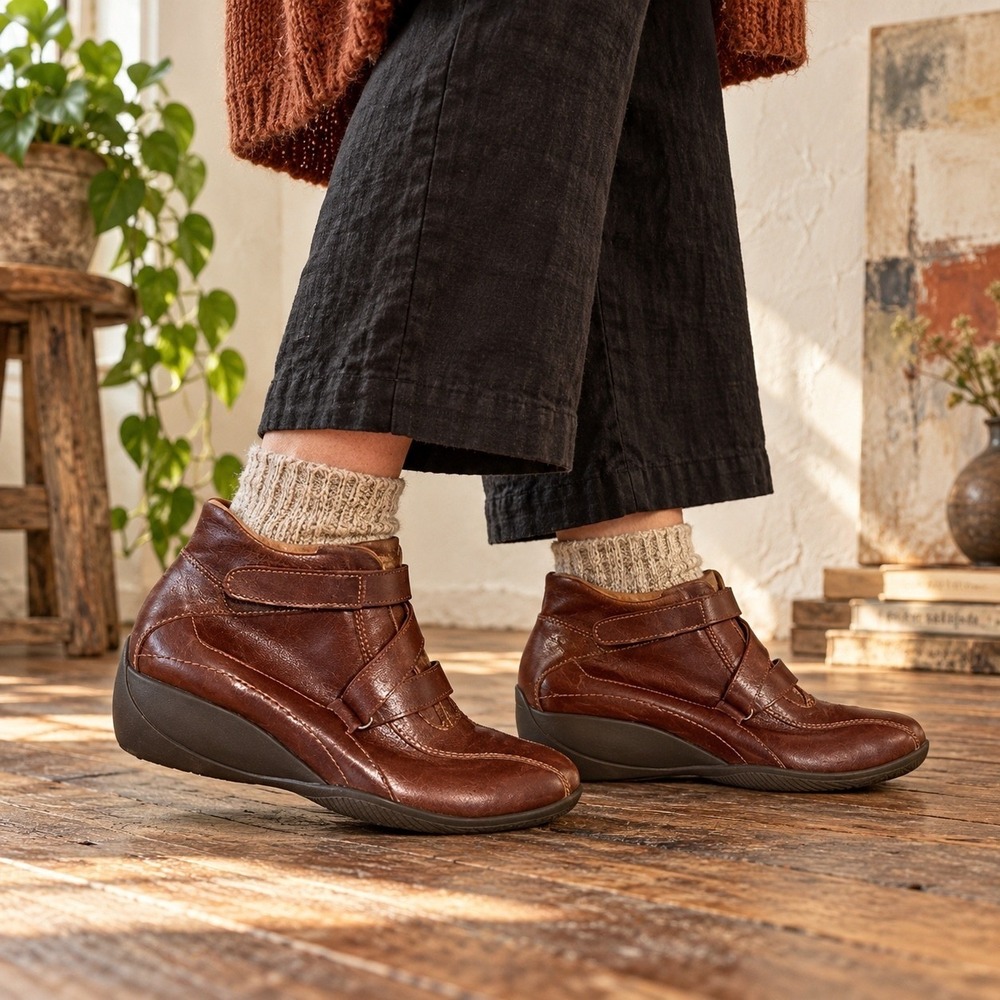 Vintage Los Robles Brown Leather Wedge Shoes Argentina European Style 39 US 8.5
